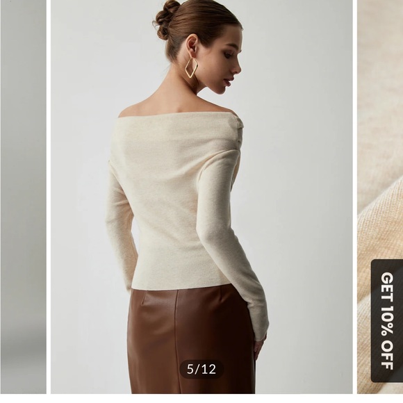 Off-Shoulder Wrap Long Sleeve Knit Top - Apricote - Picture 3 of 8